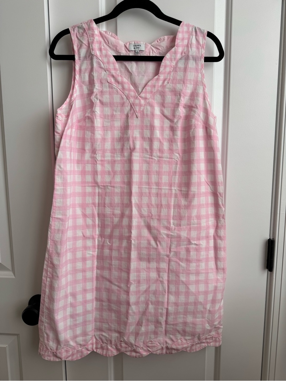Crown & Ivy Pink Gingham Scallop Hem Shift Dress | Size 12
